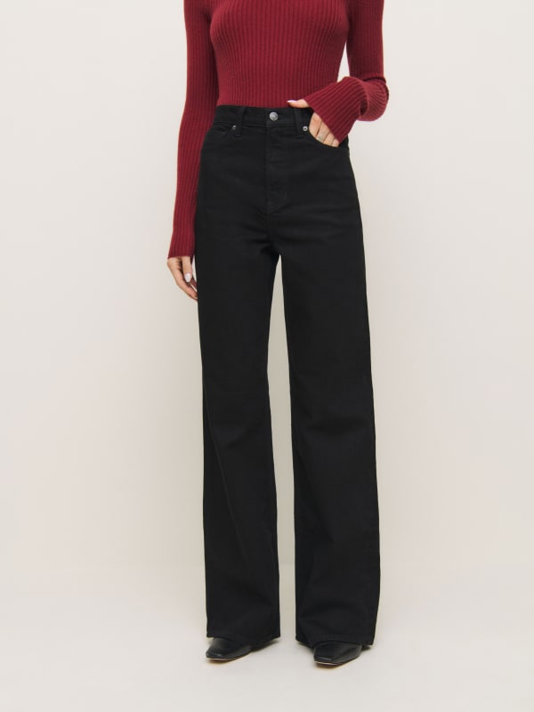 Cary Stretch High Rise Slouchy Wide Leg Jeans - Black